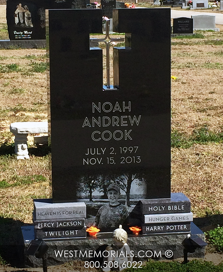 cook upright cross headstone gravestone with books