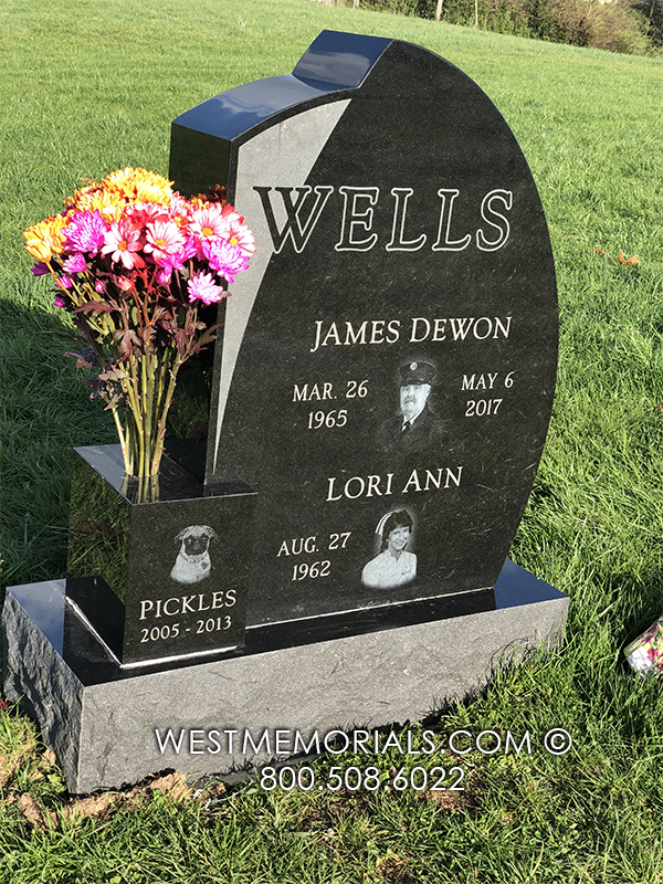 wells black upright family headstone for veteran with dog headstone