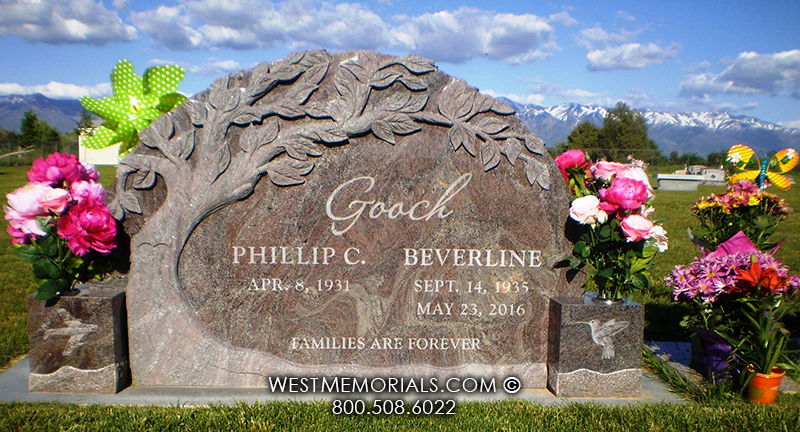 gooch brown granite headstone with hummingbird gravestone