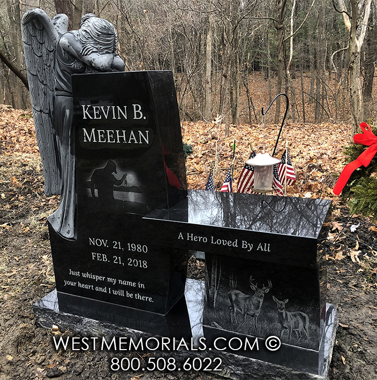 meehan deer black granite bench monument