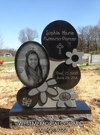 asencio-portner black granite floral religious butterfly custom headstone
