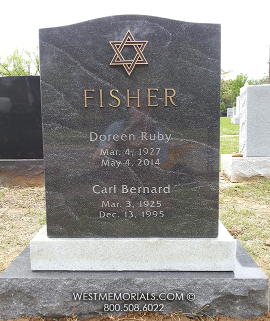 fisher black gray granite bronze companion religious jewish headstone for grave