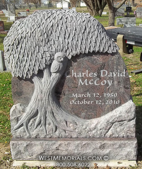 mccoy tree with owl custom headstone monument