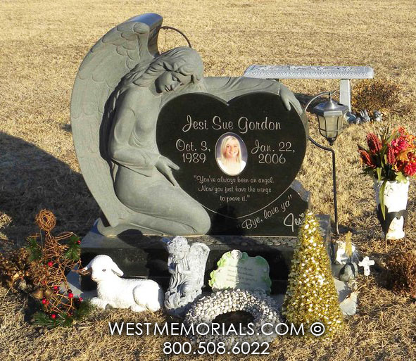 gordan black granite angel heart ceramic headstone