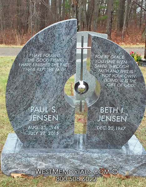 jensen blue granite cross contemporary companion custom stainless steel headstone