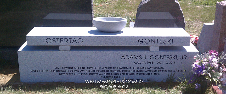 gonteski gray granite bench family companion headstone modern