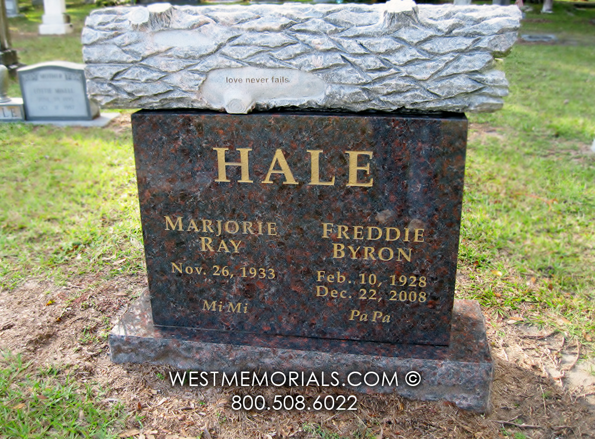 hale log tree stump lumber gold lettering headstone gravestone monument