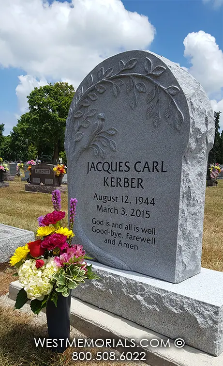 kerber gray granite tree bird custom headstone