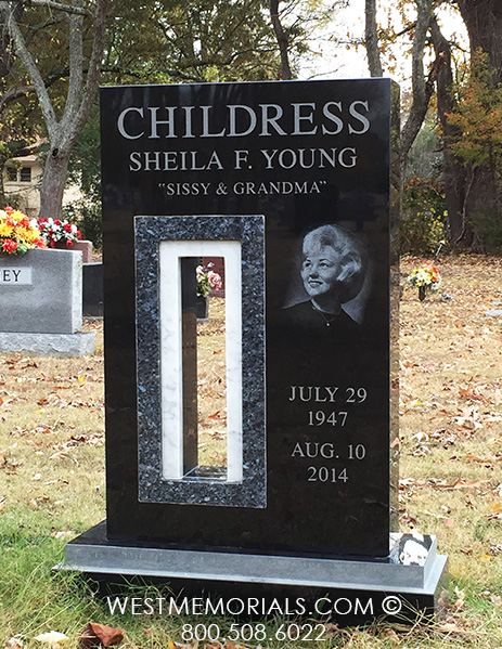 childress black blue white granite marble contemporary modern unique headstone
