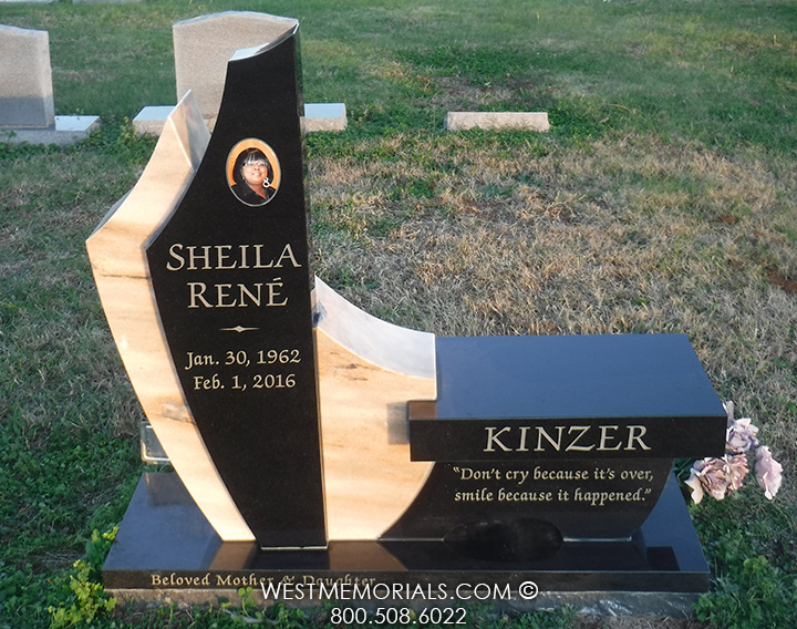 kinzer black granite peach marble bench contemporary custom headstone