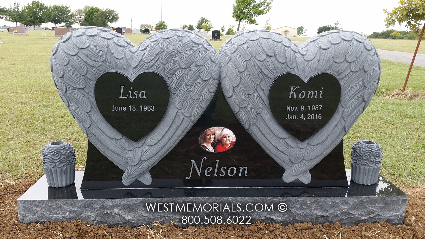 nelson hearts wings black granite cupcakes headstone for grave