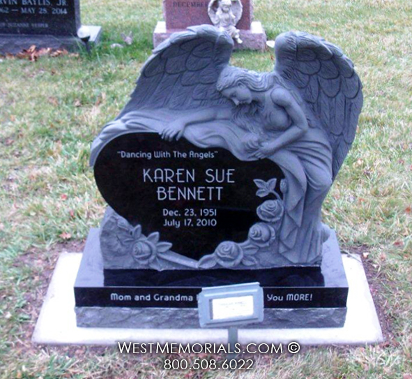 bennett angel heart shaped headstone for grave