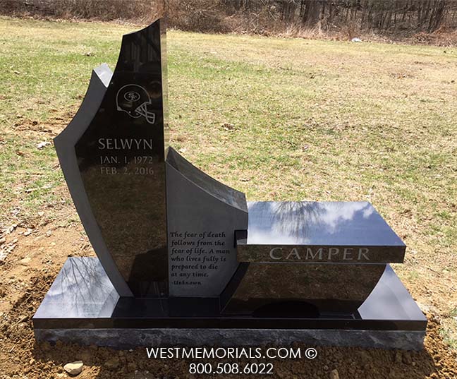 camper black granite bench football contemporary custom headstone