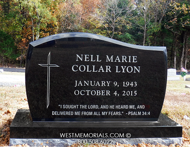 lyon black granite cross religious simple headstone