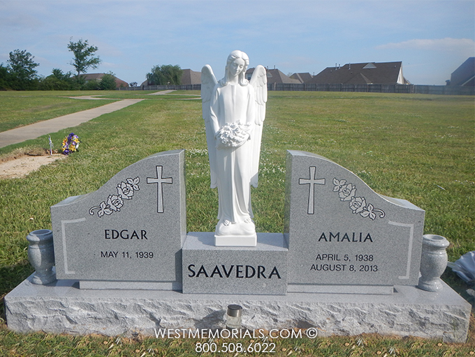 saavedra headstone gray granite marble angel statue floral companion custom headstone