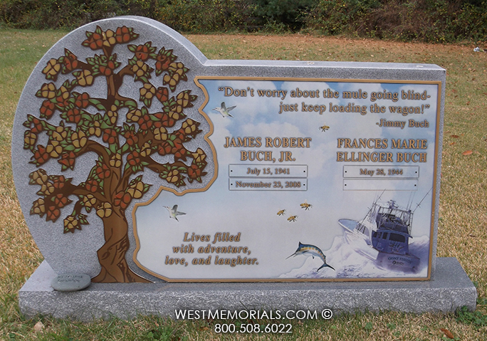 buch tree bronze granite boat fish colorful custom headstone