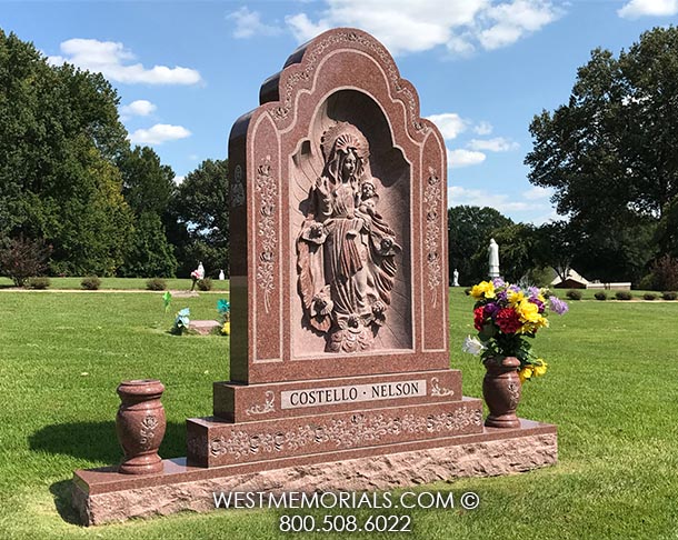 costello nelson red granite roses vases floral angel family estate monument