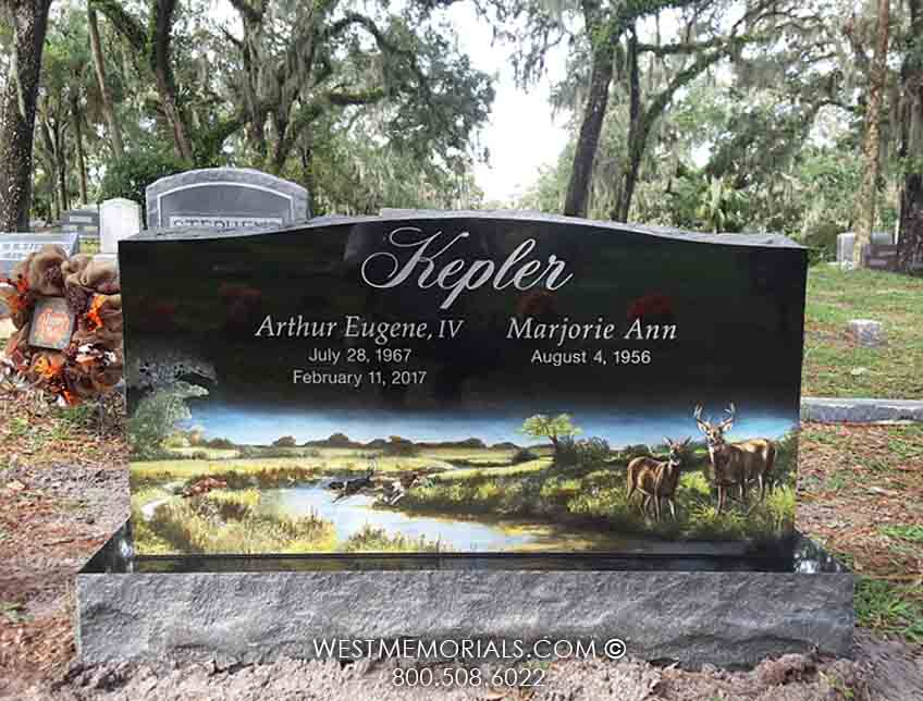 kepler custom deer painting headstone for grave
