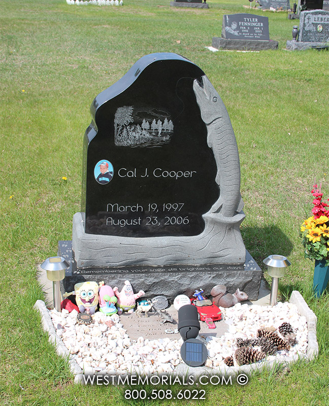 cooper custom fishing headstone memorial for child