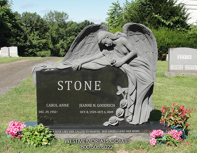 stone black granite and angel statue companion family headstone