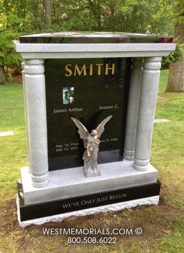 custom brone angel companion headstone with portraits