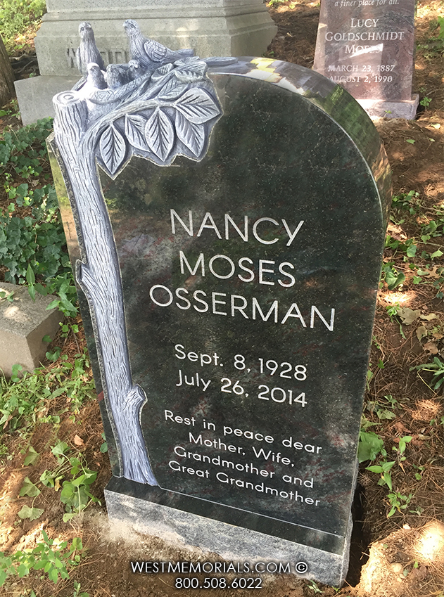 osserman green granite tree with birds nest custom headstone