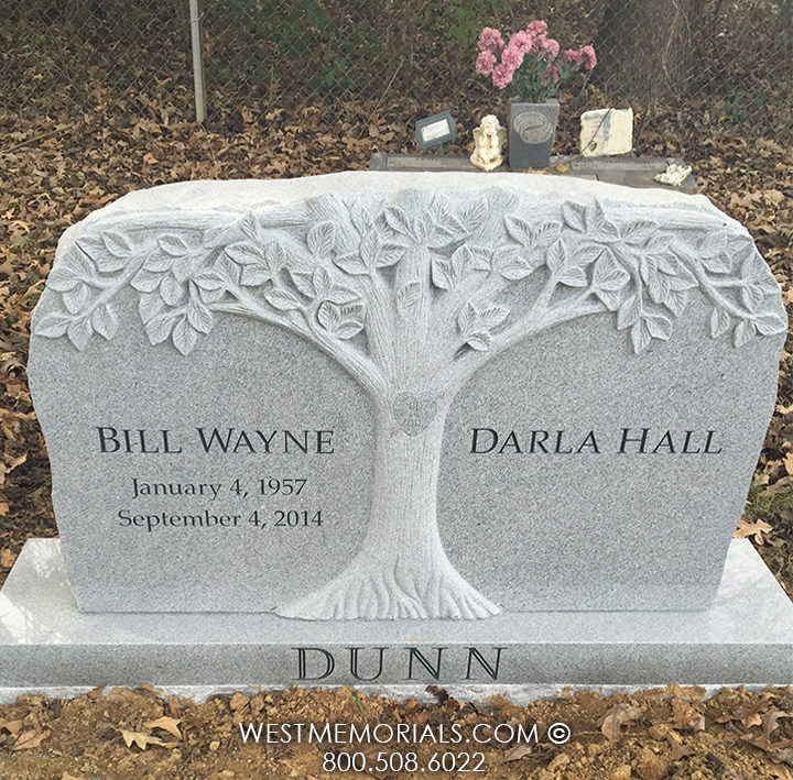 dunn gray granite companion heart tree headstone