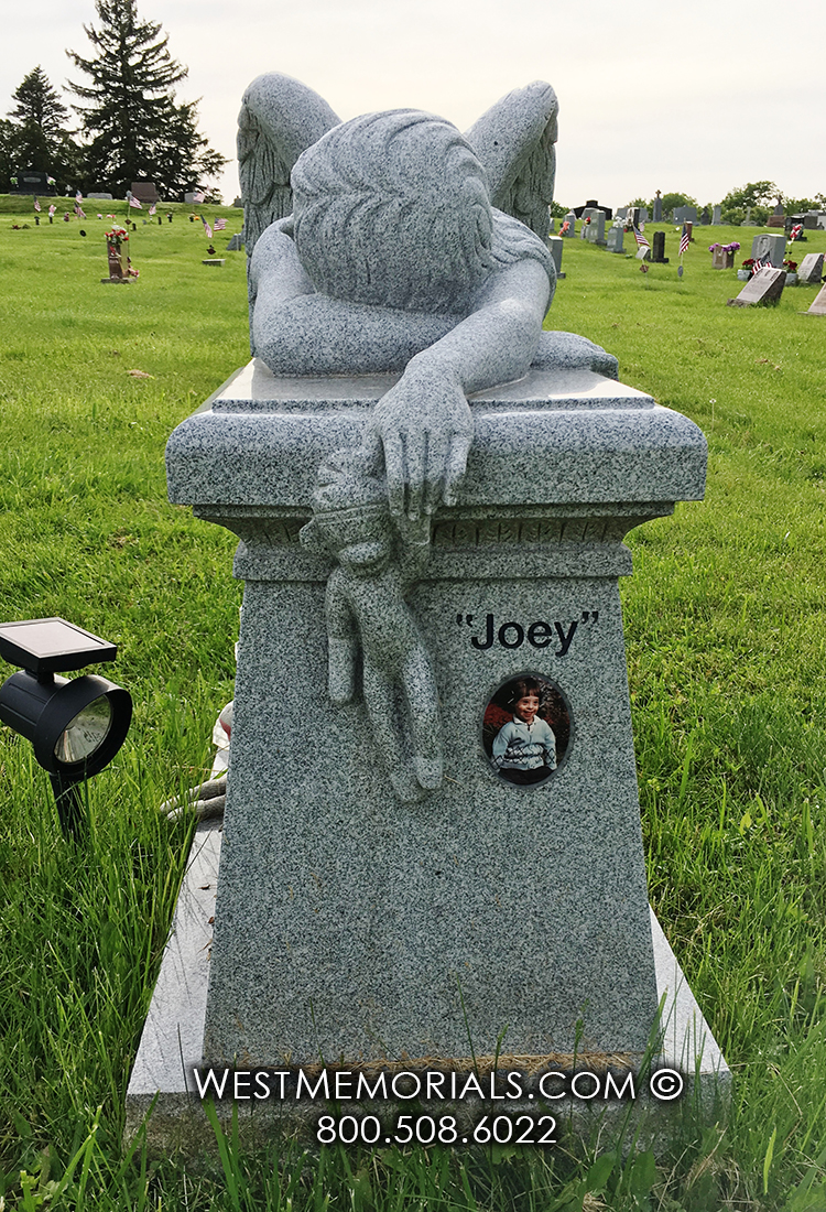 joey weeping angel sock monkey headstone gravestone for child