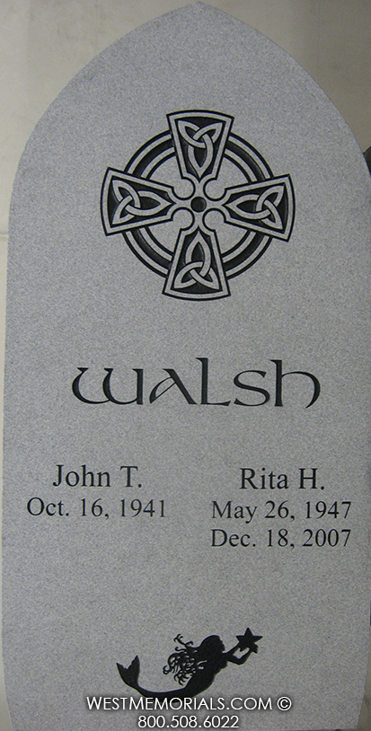 walsh gray granite celtic cross religious mermaid star companion headstone