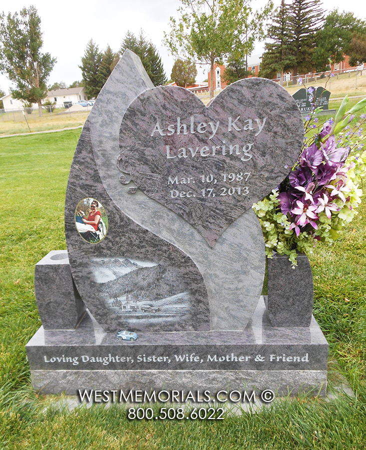 lavering bahama blue granite heart scene with portrait custom headstone memorial