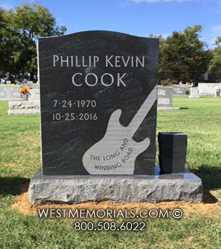 cook black granite guitar custom headstone gravestone