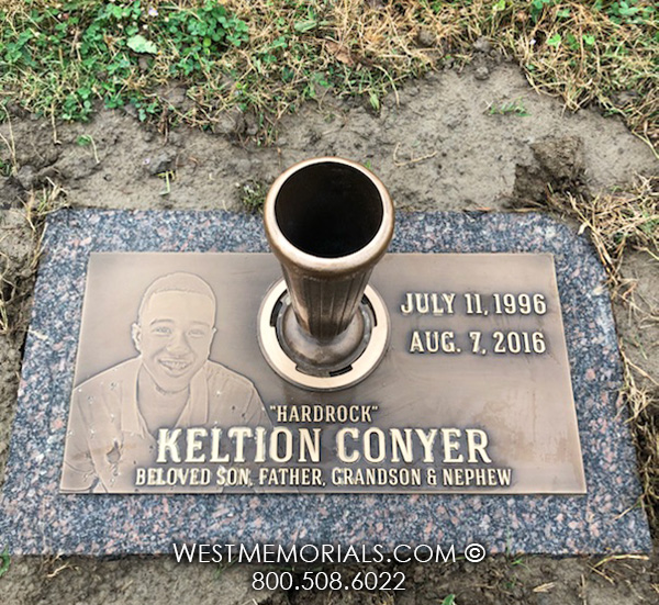 conyer bronze grave marker vase portrait custom cemetery marker