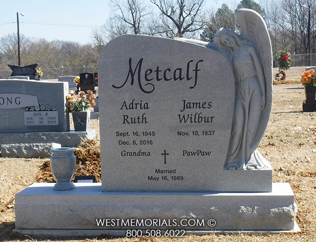 metcalf gray granite angel carved companion double cross religious unique headstone