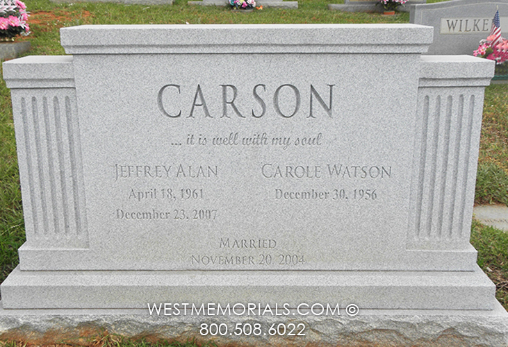 carson gray granite double companion headstone traditional with columns for grave