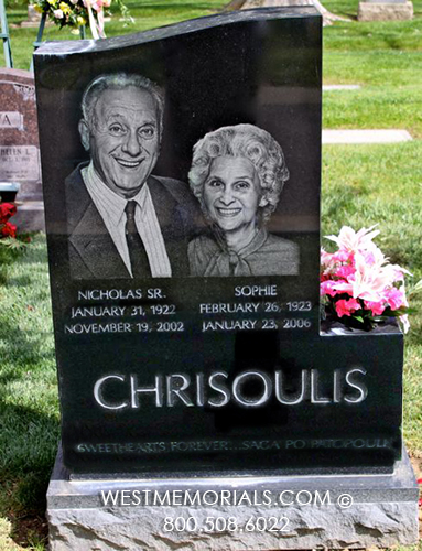 chrisoulis headstone black custom granite companion headstone