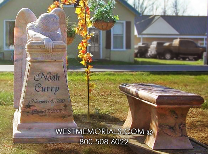 curry peach orange bronze marble weeping angel religious headstone