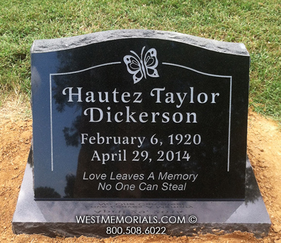 dickerson black granite slant custom headstone with butterfly