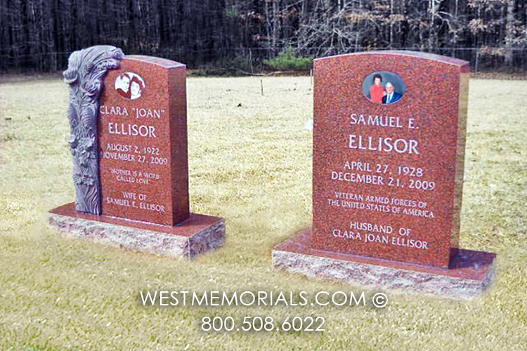 ellisor headstone red granite companion floral custom headstone tombstone