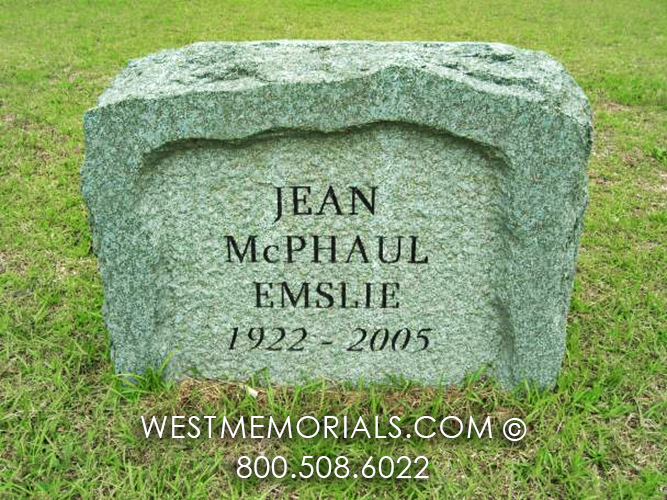 emslie green granite boulder style custom headstone