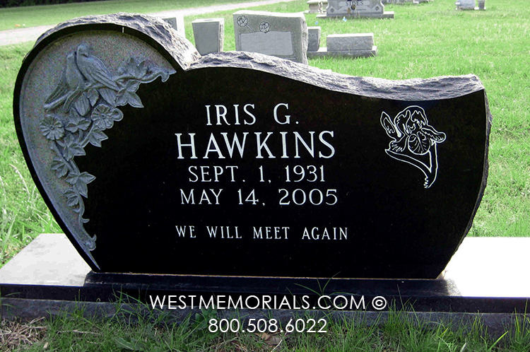 hawkins black floral carved headstone monument