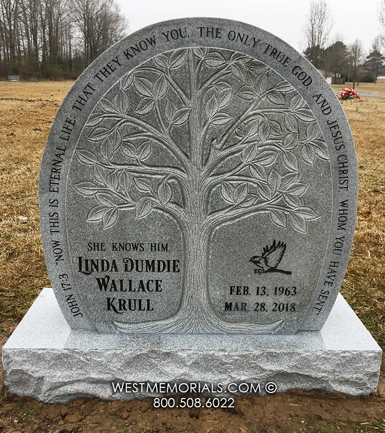 krull upright headstone gray granite tree memorial
