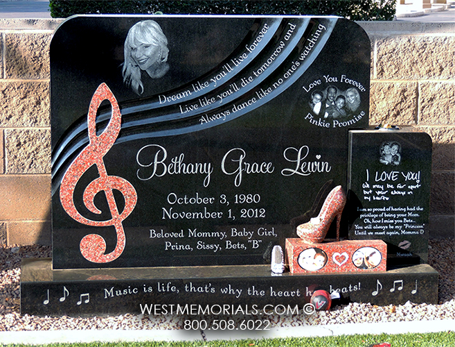 lewin black red granite carved music high heel custom family monument memorial