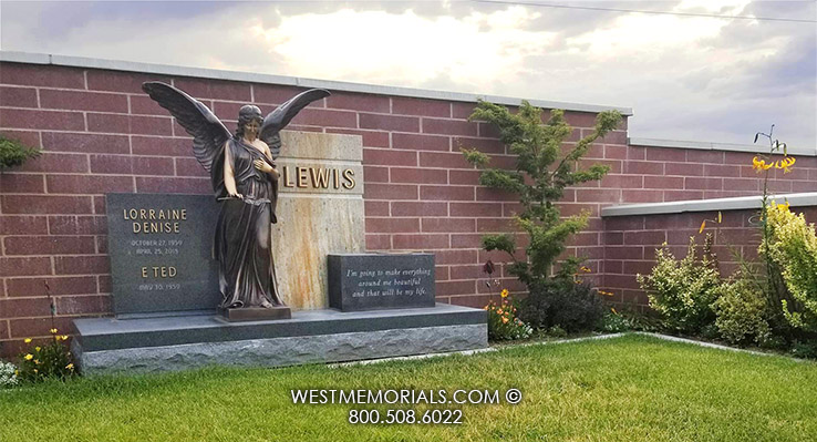 lewis charcoal gold granite bronze angel statue rose modern contemporary unique custom monument headstone