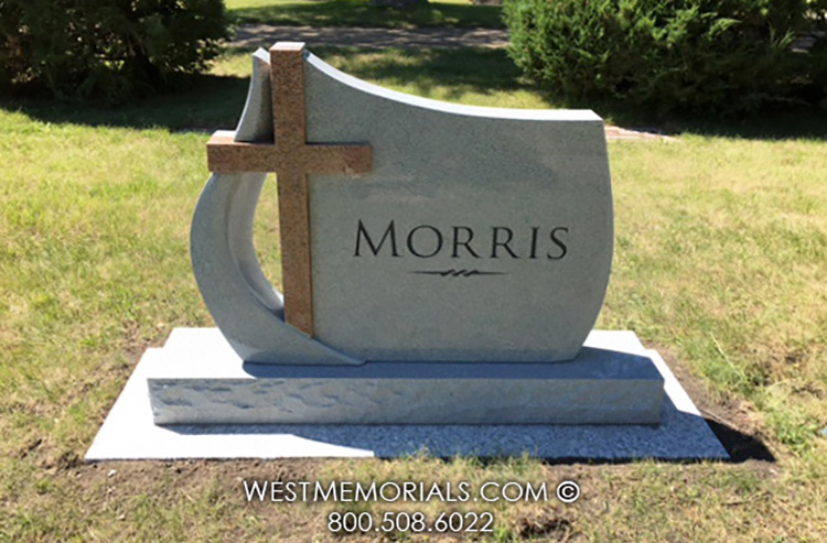 morris gray red granite cross religious unique custom classic family headstone with religious cross