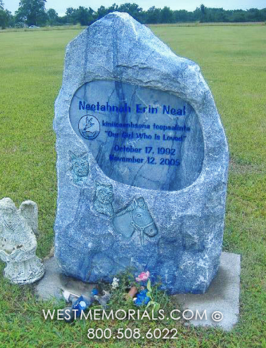 neal blue granite boulder rough horse dog cat custom headstone monument