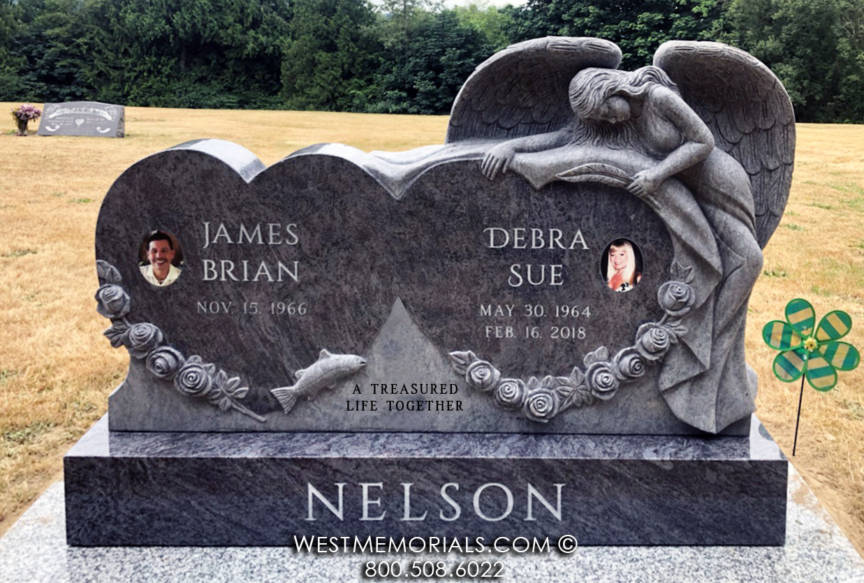 nelson blue granite double companion memorial headstone angel