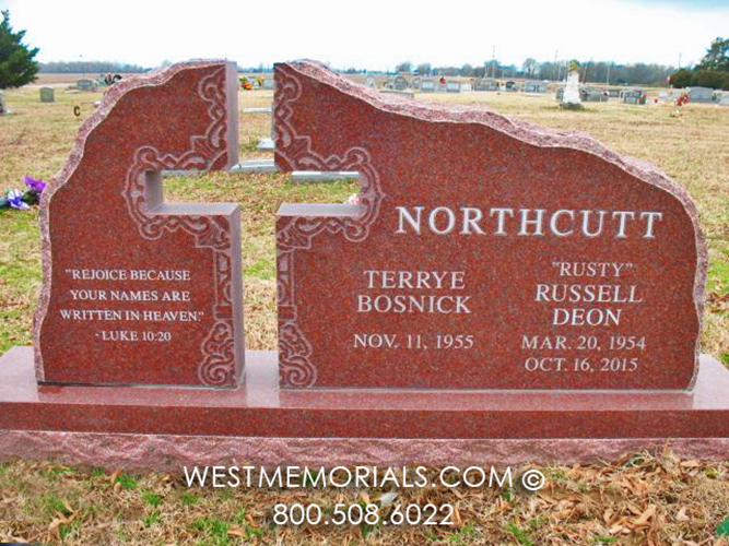 northcut red granite cross cutout custom religious companion family headstone