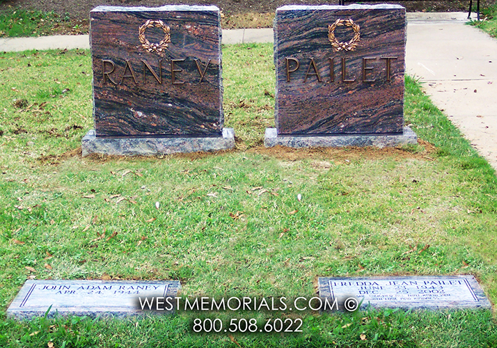 pailet red brown granite wreath footstone and headstones