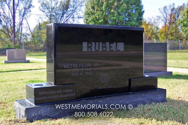 rubel black granite modern single companion headstone