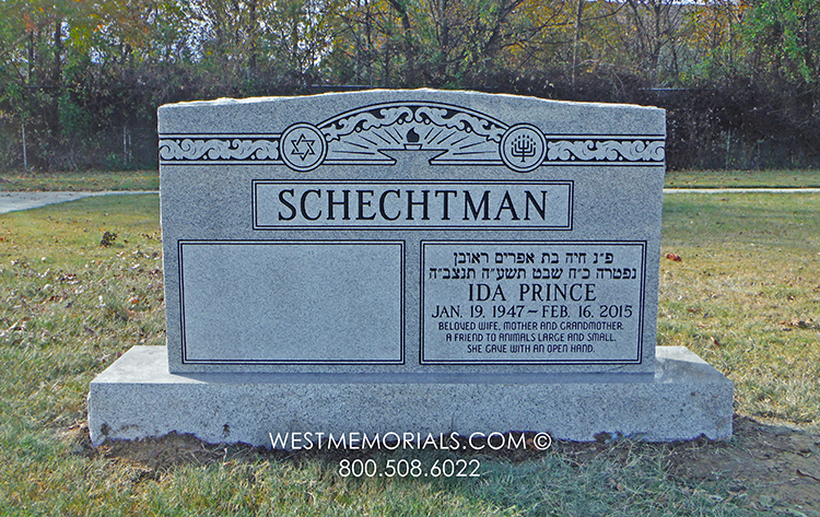 schectman headstone gray granite star of david menorah companion headstone